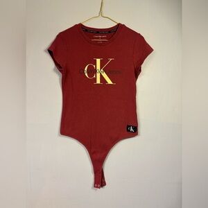 Calvin Klein  Bodysuit in Red with Gold Logo